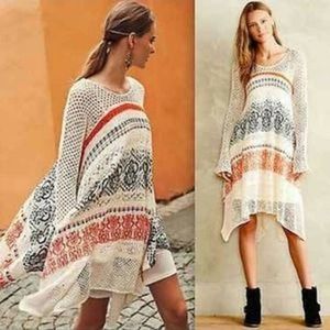 Anthropologie Sleeping On Snow Risen Sun Knit Crochet Dress Cream Orange Black S